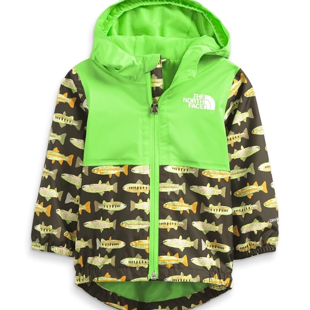 The North Face Kids' Green and Brown Fish Print Rain Jacket